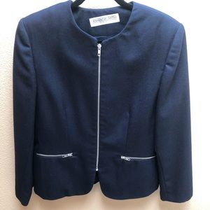 Wool Navy Front Zip Blazer